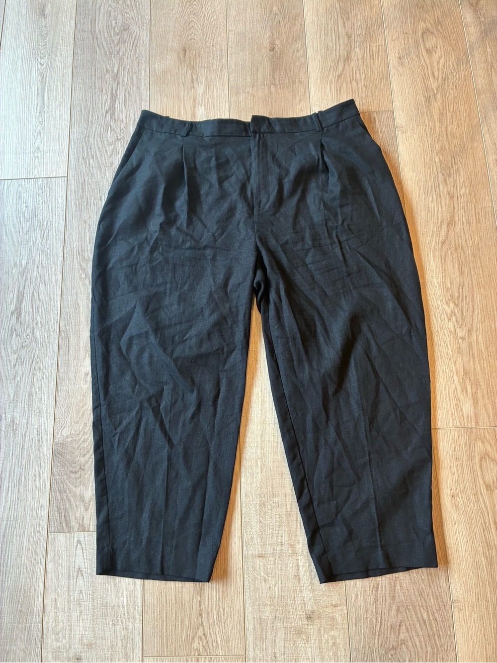 Zara Black Barrel leg crop Dress Pants linen blend 2XL minimalist capsule Fall